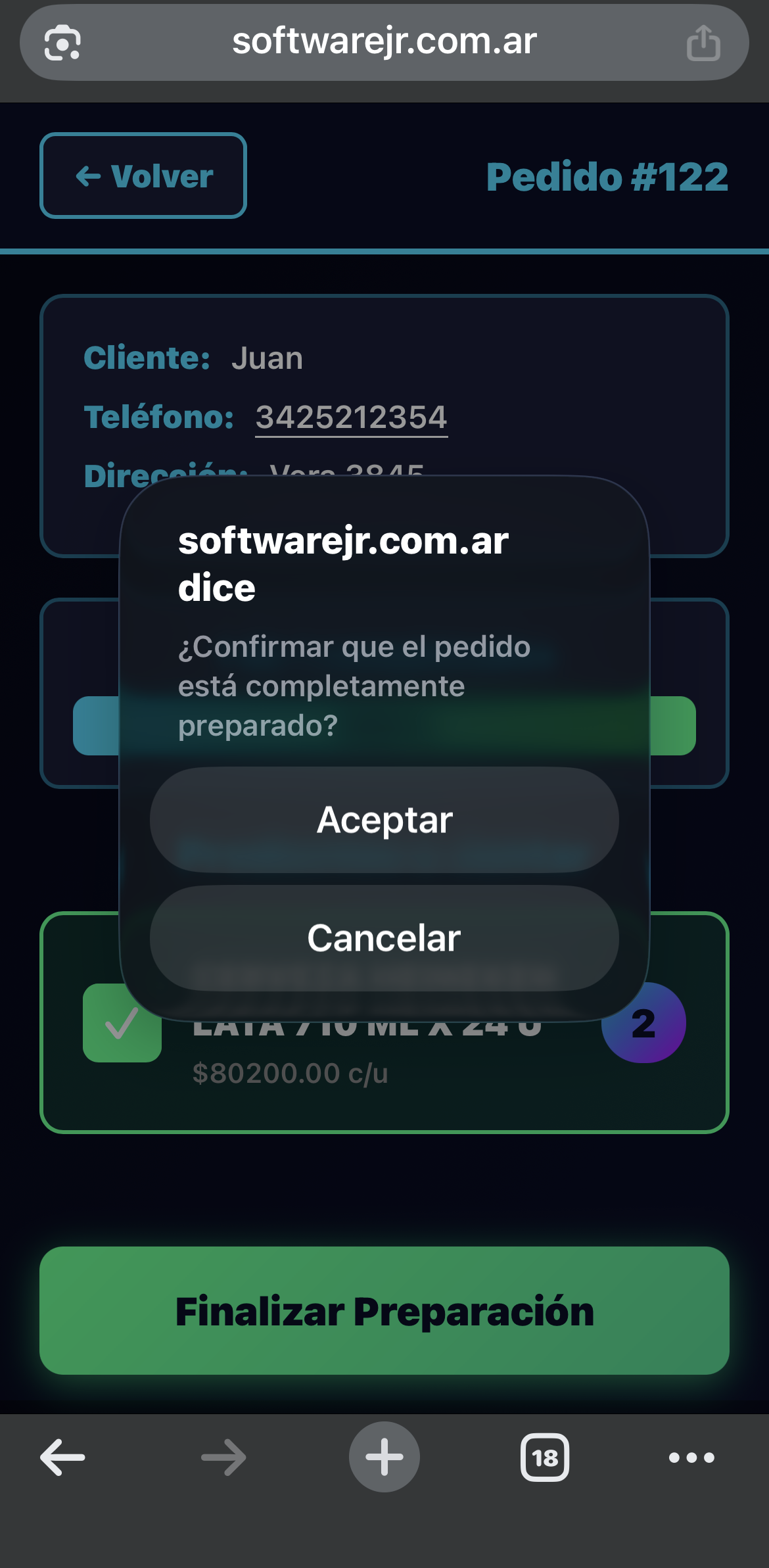 Verificación de pedido