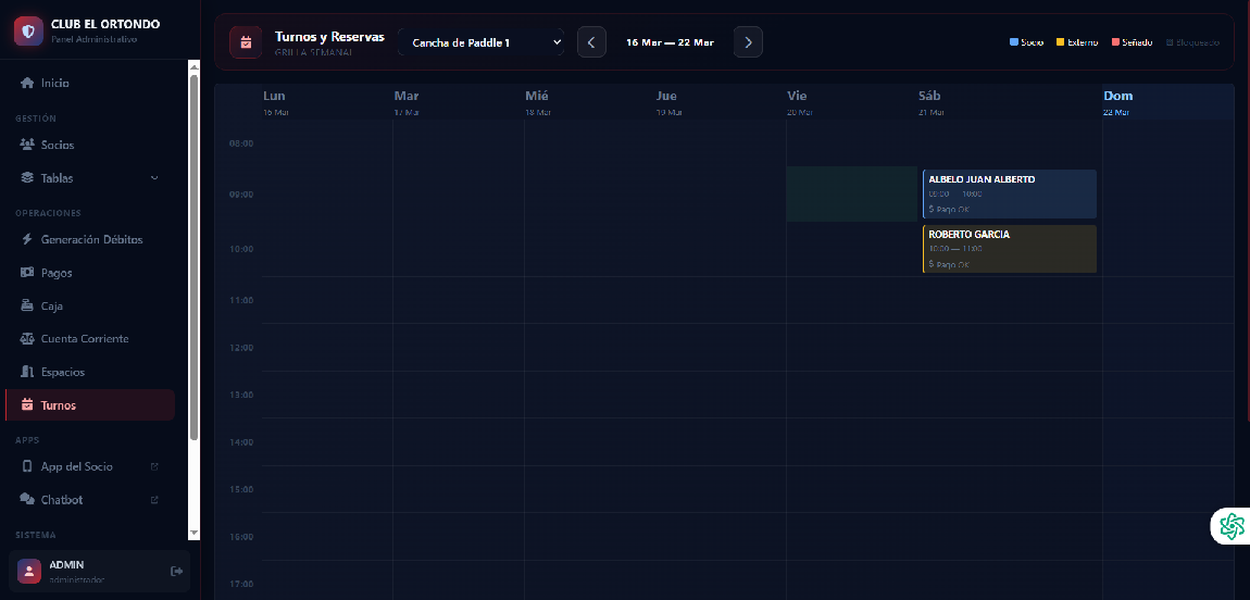 Grilla de reservas de canchas de fútbol y paddle - sistema de turnos para clubes deportivos